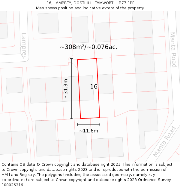16, LAMPREY, DOSTHILL, TAMWORTH, B77 1PF: Plot and title map