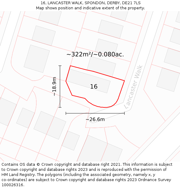 16, LANCASTER WALK, SPONDON, DERBY, DE21 7LS: Plot and title map
