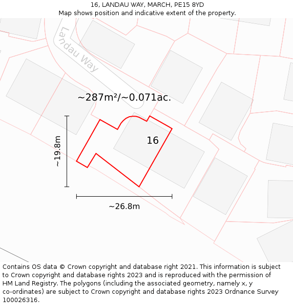 16, LANDAU WAY, MARCH, PE15 8YD: Plot and title map