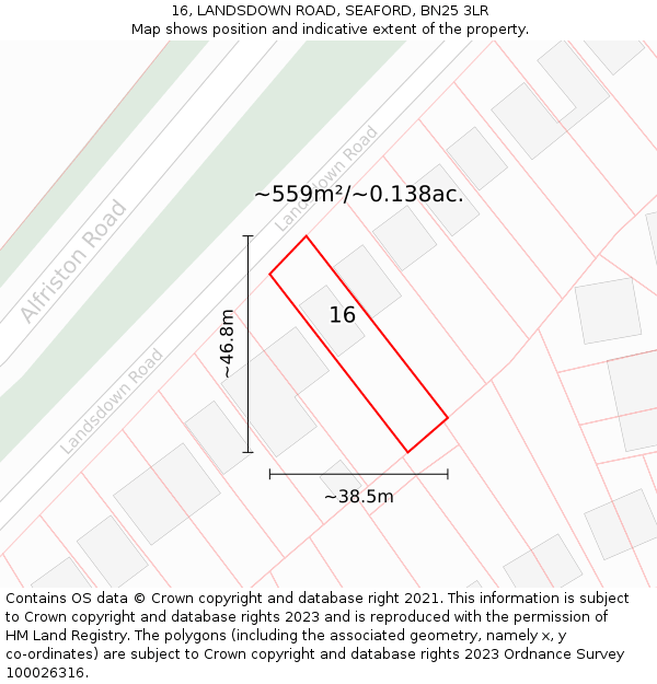 16, LANDSDOWN ROAD, SEAFORD, BN25 3LR: Plot and title map