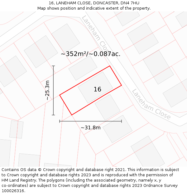 16, LANEHAM CLOSE, DONCASTER, DN4 7HU: Plot and title map