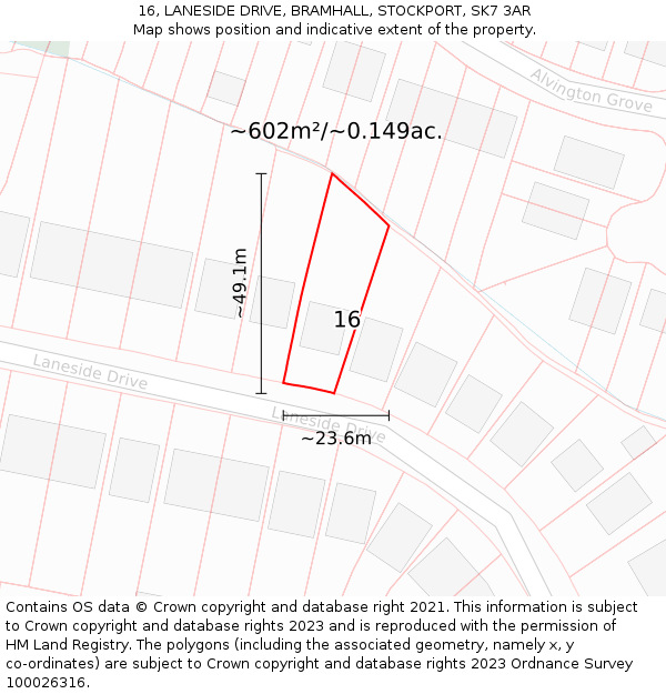 16, LANESIDE DRIVE, BRAMHALL, STOCKPORT, SK7 3AR: Plot and title map