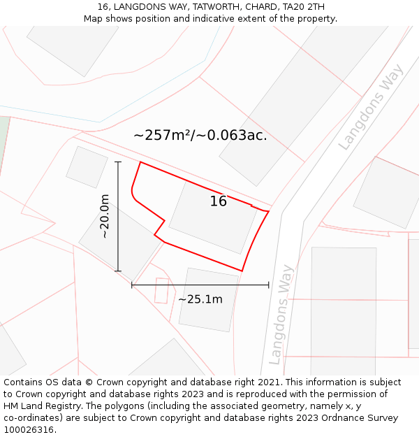 16, LANGDONS WAY, TATWORTH, CHARD, TA20 2TH: Plot and title map