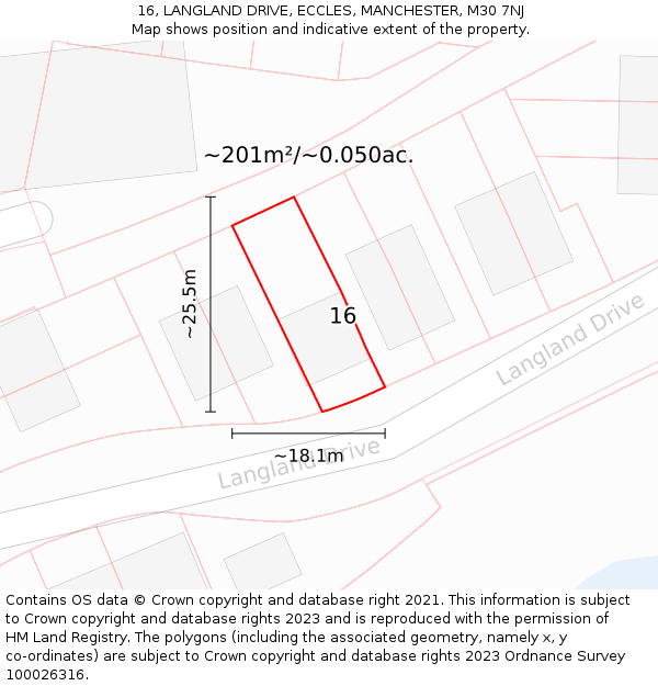 16, LANGLAND DRIVE, ECCLES, MANCHESTER, M30 7NJ: Plot and title map