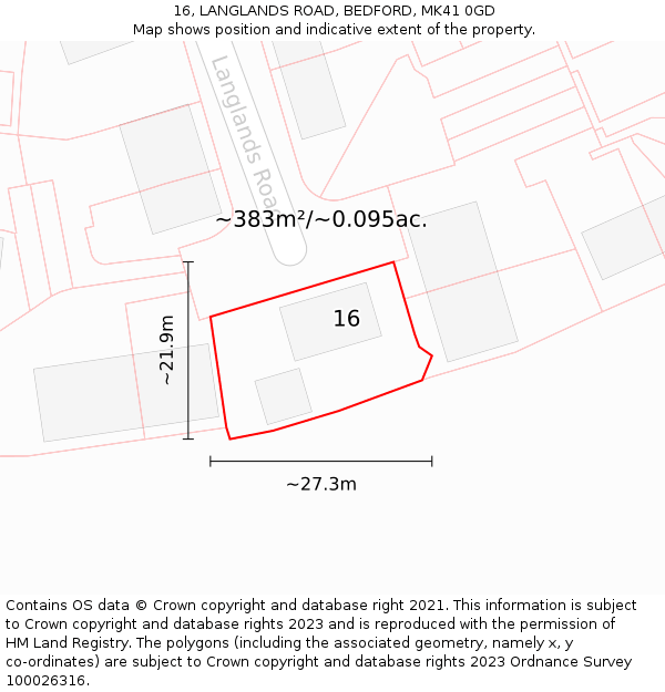 16, LANGLANDS ROAD, BEDFORD, MK41 0GD: Plot and title map