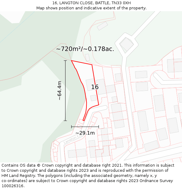 16, LANGTON CLOSE, BATTLE, TN33 0XH: Plot and title map