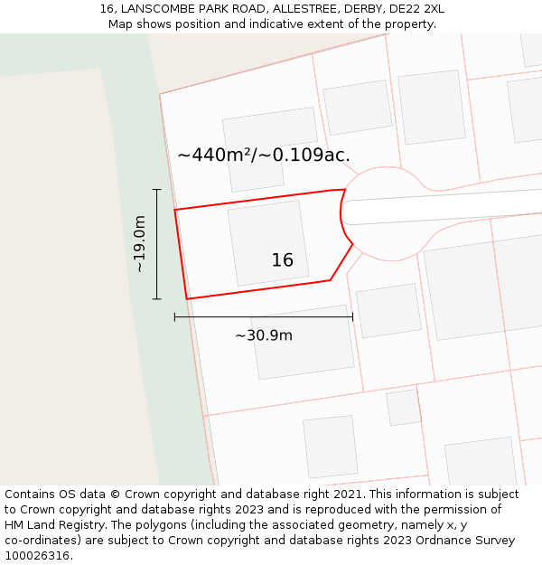 16, LANSCOMBE PARK ROAD, ALLESTREE, DERBY, DE22 2XL: Plot and title map