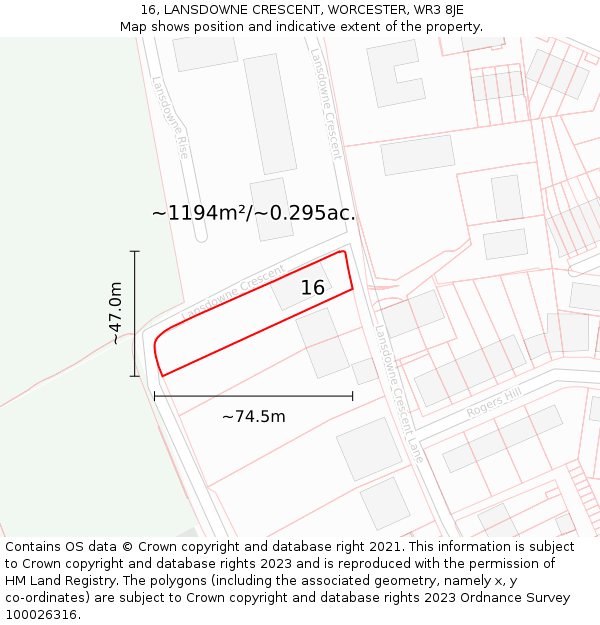 16, LANSDOWNE CRESCENT, WORCESTER, WR3 8JE: Plot and title map
