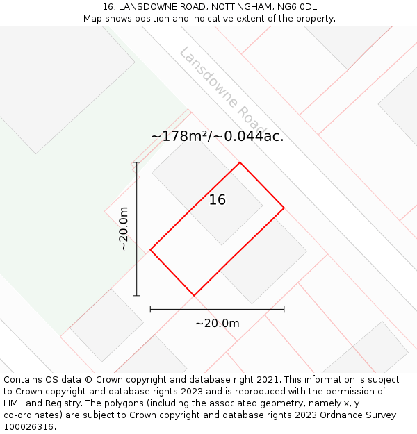 16, LANSDOWNE ROAD, NOTTINGHAM, NG6 0DL: Plot and title map