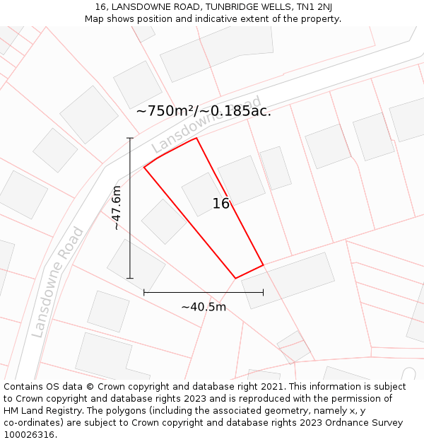 16, LANSDOWNE ROAD, TUNBRIDGE WELLS, TN1 2NJ: Plot and title map