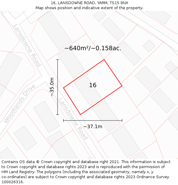 16, LANSDOWNE ROAD, YARM, TS15 9NX: Plot and title map