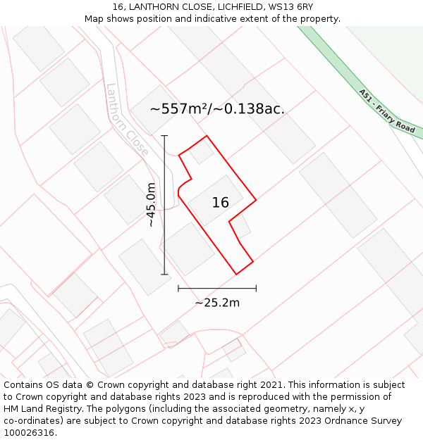 16, LANTHORN CLOSE, LICHFIELD, WS13 6RY: Plot and title map