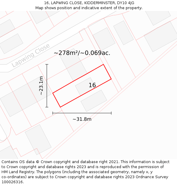 16, LAPWING CLOSE, KIDDERMINSTER, DY10 4JG: Plot and title map