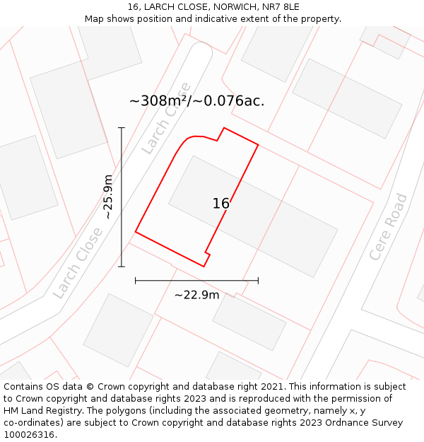 16, LARCH CLOSE, NORWICH, NR7 8LE: Plot and title map