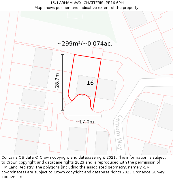 16, LARHAM WAY, CHATTERIS, PE16 6PH: Plot and title map