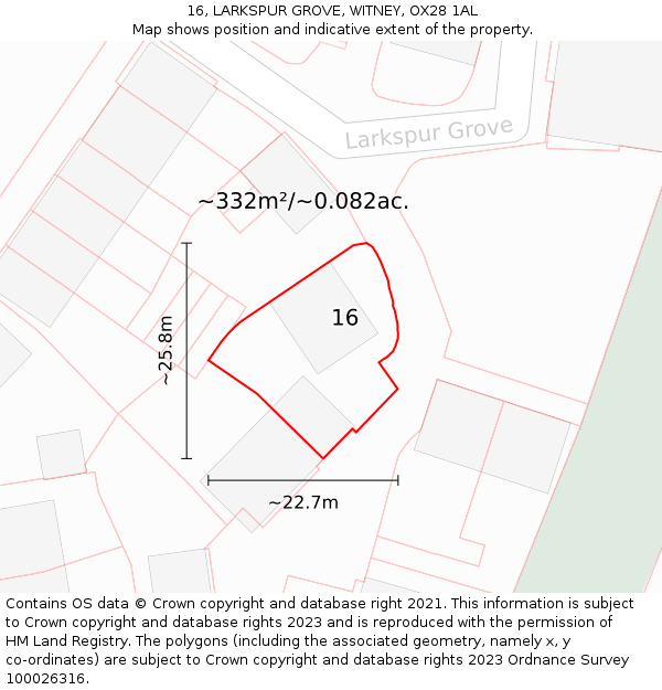16, LARKSPUR GROVE, WITNEY, OX28 1AL: Plot and title map