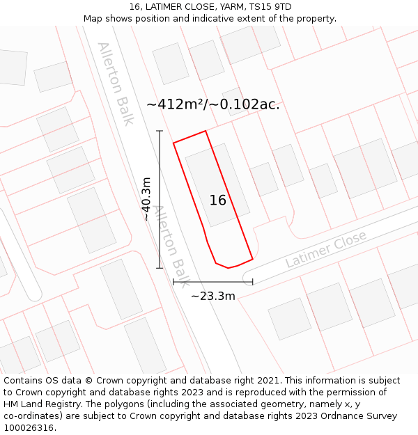 16, LATIMER CLOSE, YARM, TS15 9TD: Plot and title map