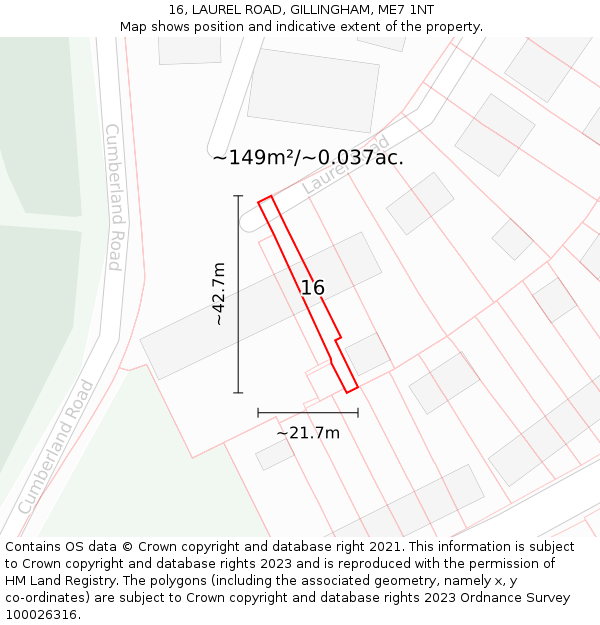 16, LAUREL ROAD, GILLINGHAM, ME7 1NT: Plot and title map