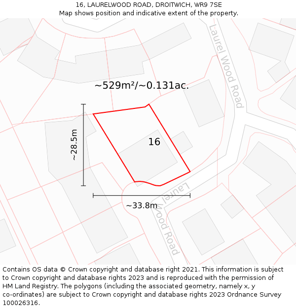 16, LAURELWOOD ROAD, DROITWICH, WR9 7SE: Plot and title map