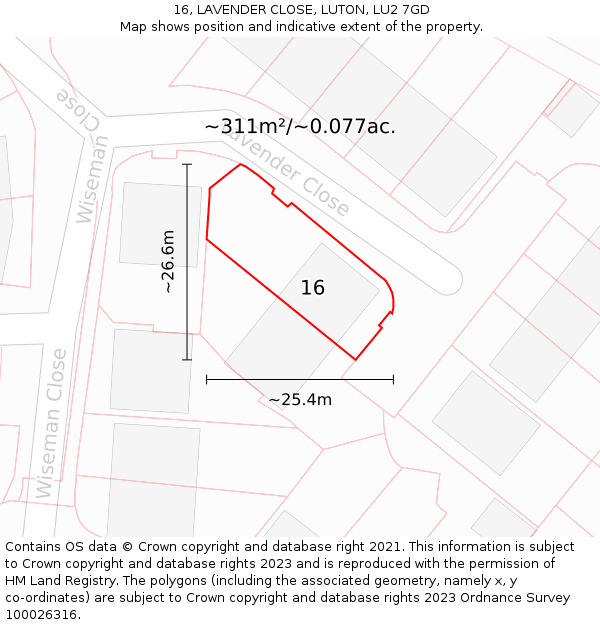 16, LAVENDER CLOSE, LUTON, LU2 7GD: Plot and title map