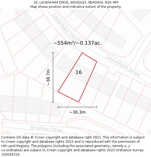 16, LAVENHAM DRIVE, WOODLEY, READING, RG5 4PP: Plot and title map