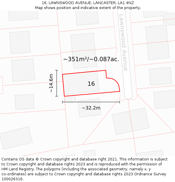 16, LAWNSWOOD AVENUE, LANCASTER, LA1 4NZ: Plot and title map