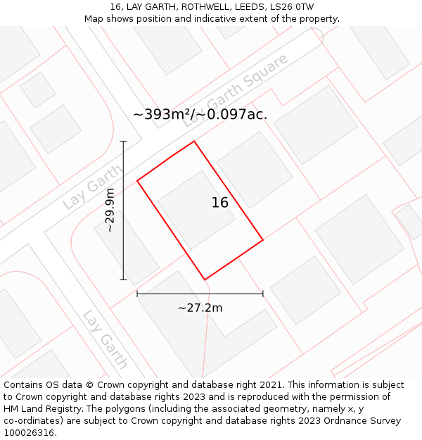 16, LAY GARTH, ROTHWELL, LEEDS, LS26 0TW: Plot and title map
