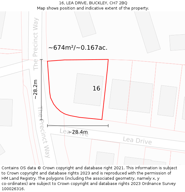 16, LEA DRIVE, BUCKLEY, CH7 2BQ: Plot and title map