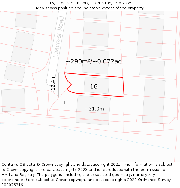 16, LEACREST ROAD, COVENTRY, CV6 2NW: Plot and title map