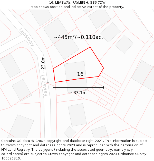 16, LEASWAY, RAYLEIGH, SS6 7DW: Plot and title map