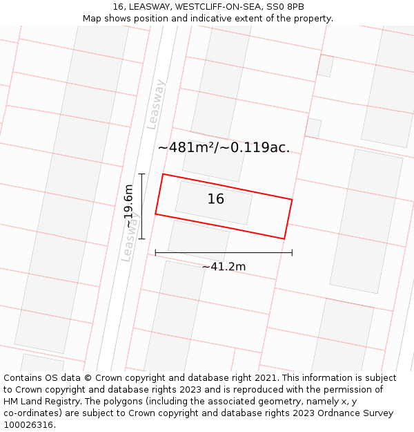 16, LEASWAY, WESTCLIFF-ON-SEA, SS0 8PB: Plot and title map