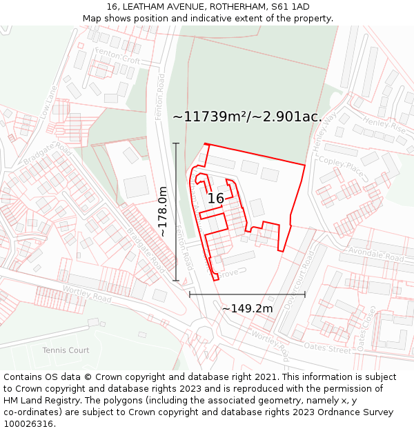 16, LEATHAM AVENUE, ROTHERHAM, S61 1AD: Plot and title map