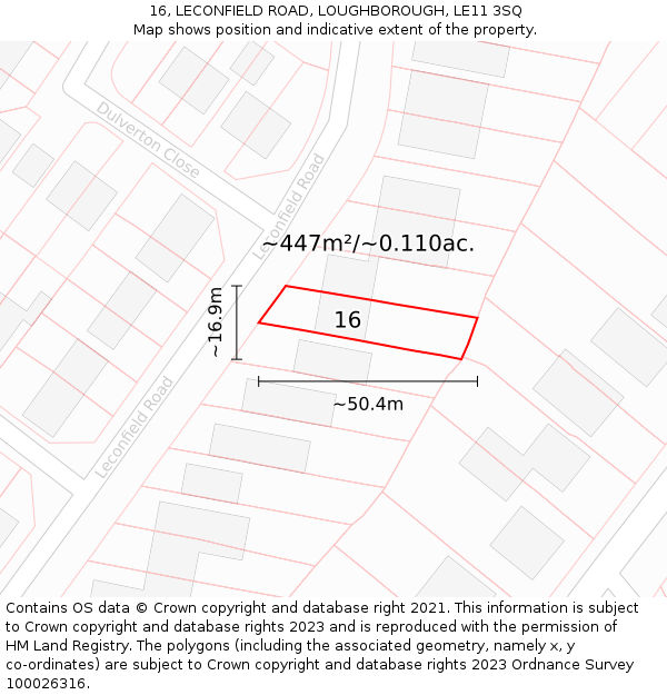 16, LECONFIELD ROAD, LOUGHBOROUGH, LE11 3SQ: Plot and title map
