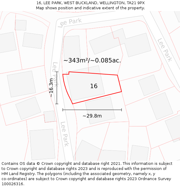 16, LEE PARK, WEST BUCKLAND, WELLINGTON, TA21 9PX: Plot and title map