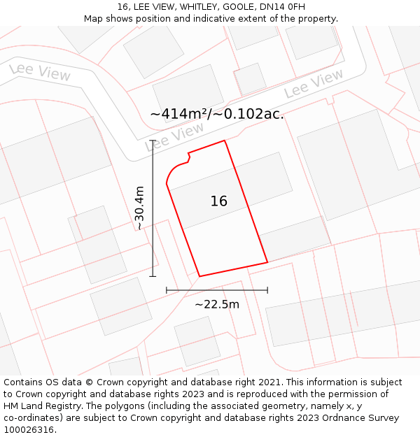 16, LEE VIEW, WHITLEY, GOOLE, DN14 0FH: Plot and title map