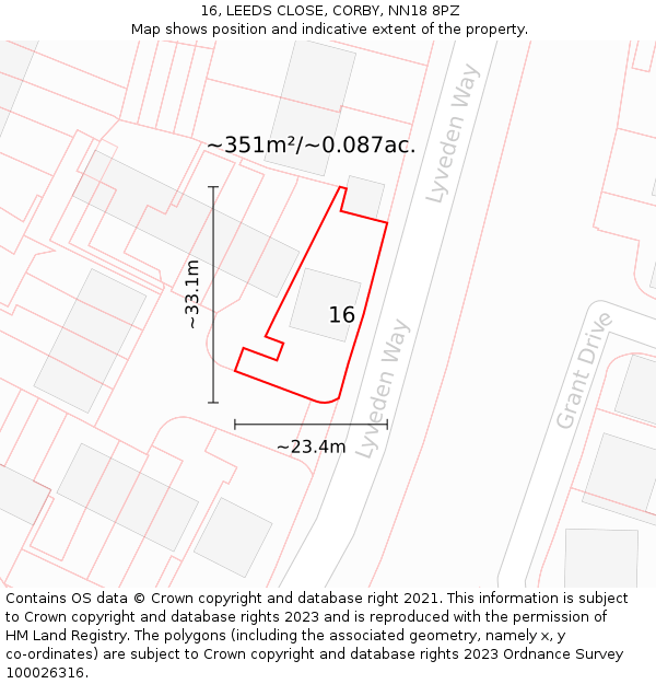 16, LEEDS CLOSE, CORBY, NN18 8PZ: Plot and title map