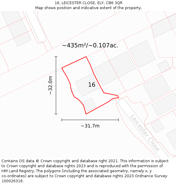 16, LEICESTER CLOSE, ELY, CB6 3QR: Plot and title map