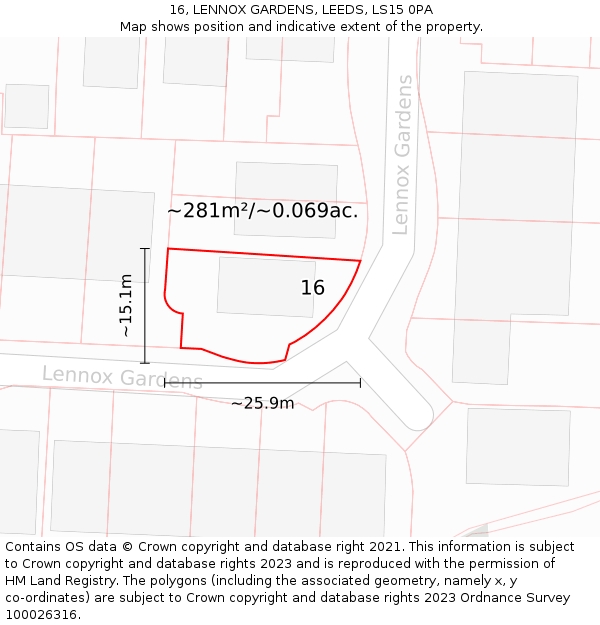 16, LENNOX GARDENS, LEEDS, LS15 0PA: Plot and title map