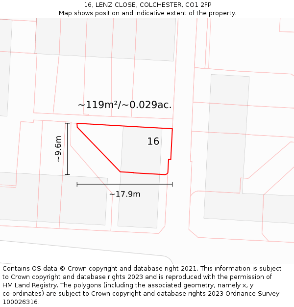 16, LENZ CLOSE, COLCHESTER, CO1 2FP: Plot and title map