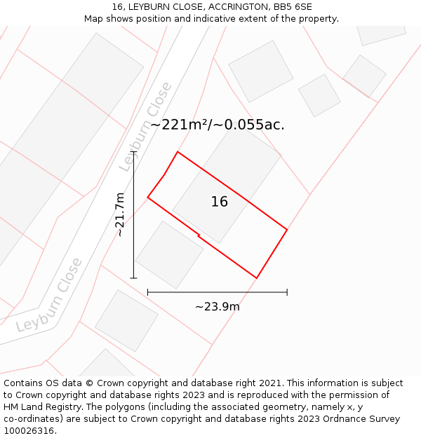16, LEYBURN CLOSE, ACCRINGTON, BB5 6SE: Plot and title map