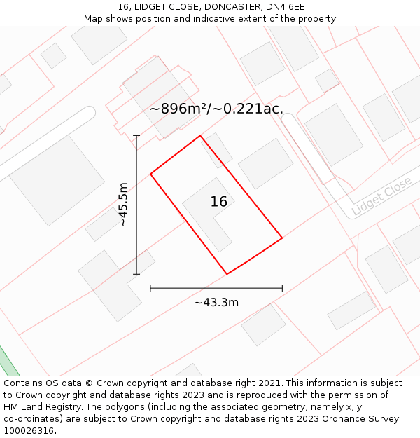 16, LIDGET CLOSE, DONCASTER, DN4 6EE: Plot and title map