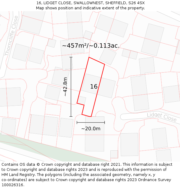 16, LIDGET CLOSE, SWALLOWNEST, SHEFFIELD, S26 4SX: Plot and title map