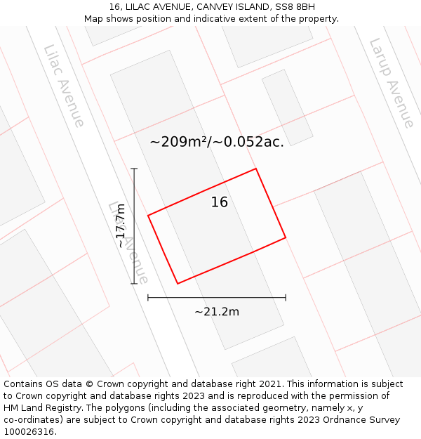 16, LILAC AVENUE, CANVEY ISLAND, SS8 8BH: Plot and title map