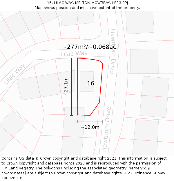 16, LILAC WAY, MELTON MOWBRAY, LE13 0PJ: Plot and title map