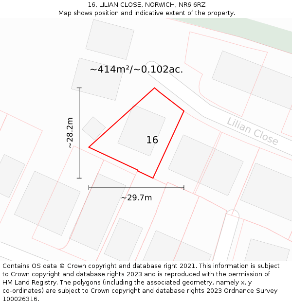 16, LILIAN CLOSE, NORWICH, NR6 6RZ: Plot and title map