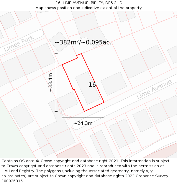 16, LIME AVENUE, RIPLEY, DE5 3HD: Plot and title map