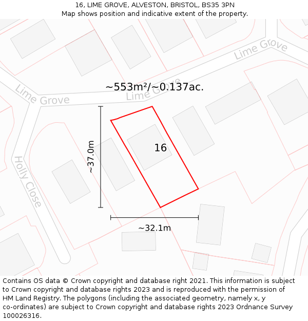 16, LIME GROVE, ALVESTON, BRISTOL, BS35 3PN: Plot and title map