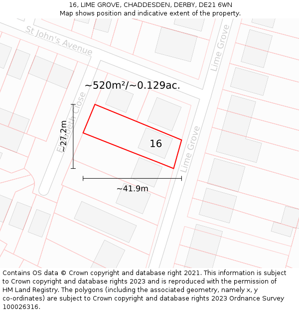 16, LIME GROVE, CHADDESDEN, DERBY, DE21 6WN: Plot and title map
