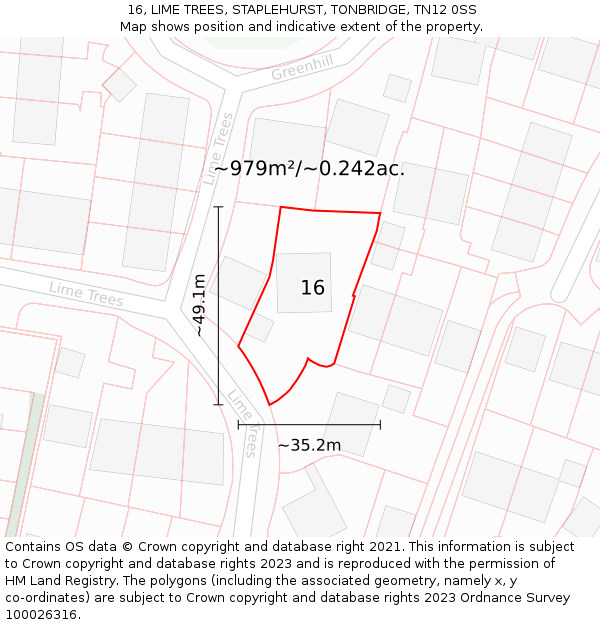 16, LIME TREES, STAPLEHURST, TONBRIDGE, TN12 0SS: Plot and title map