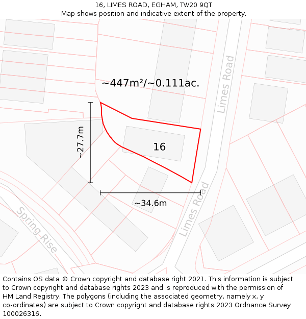 16, LIMES ROAD, EGHAM, TW20 9QT: Plot and title map